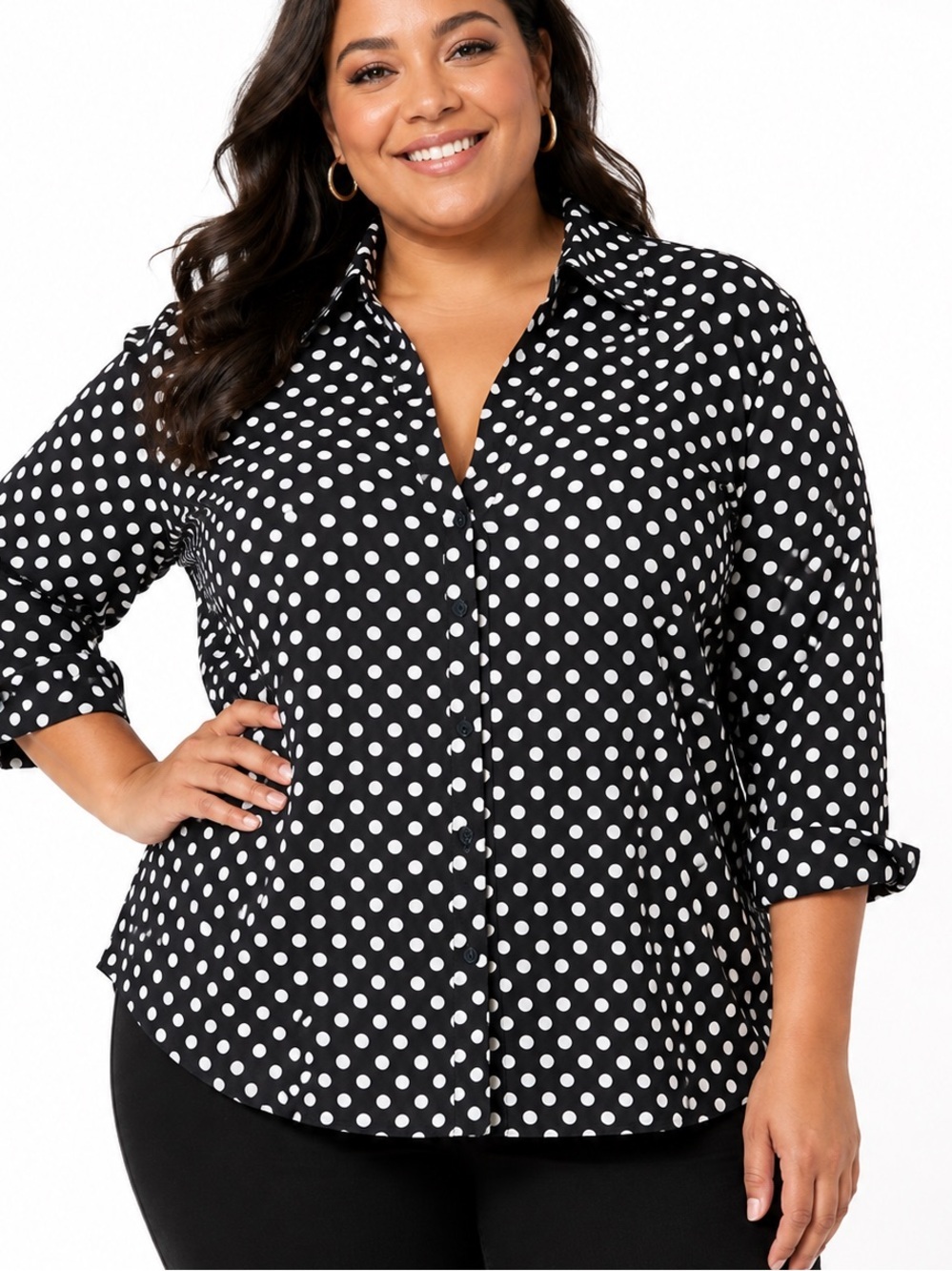 Vintage Anne Carson Black and White Polka Dot Silk Shirt Jacket 2X